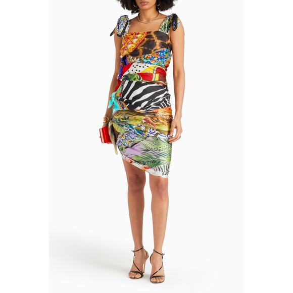NWT DOLCE & GABBANA Runway Knotted Print Silk Twill scarf dress Multicolor 42 M - Picture 6 of 13